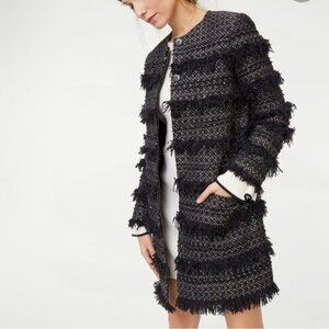 Club Monaco Ariyama Tweed Coat XS • Navy & Purple Metallic Threads • EUC